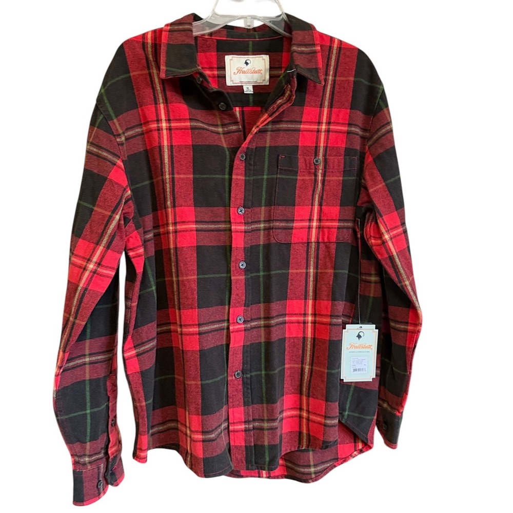 Hallstatt Mens XL Fiery Red Plaid Heavy Twill Flannel Shirt NWT Gorpcore Work